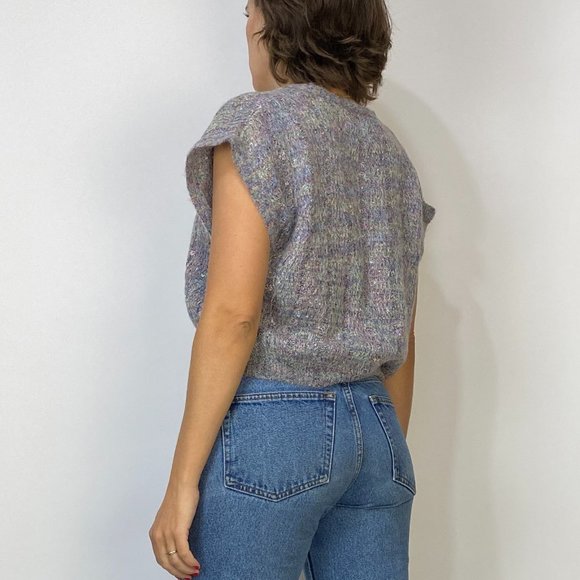 Vintage 80s Sparkly Knit WRAP Sweater Vest! One Size - Picture 2 of 8
